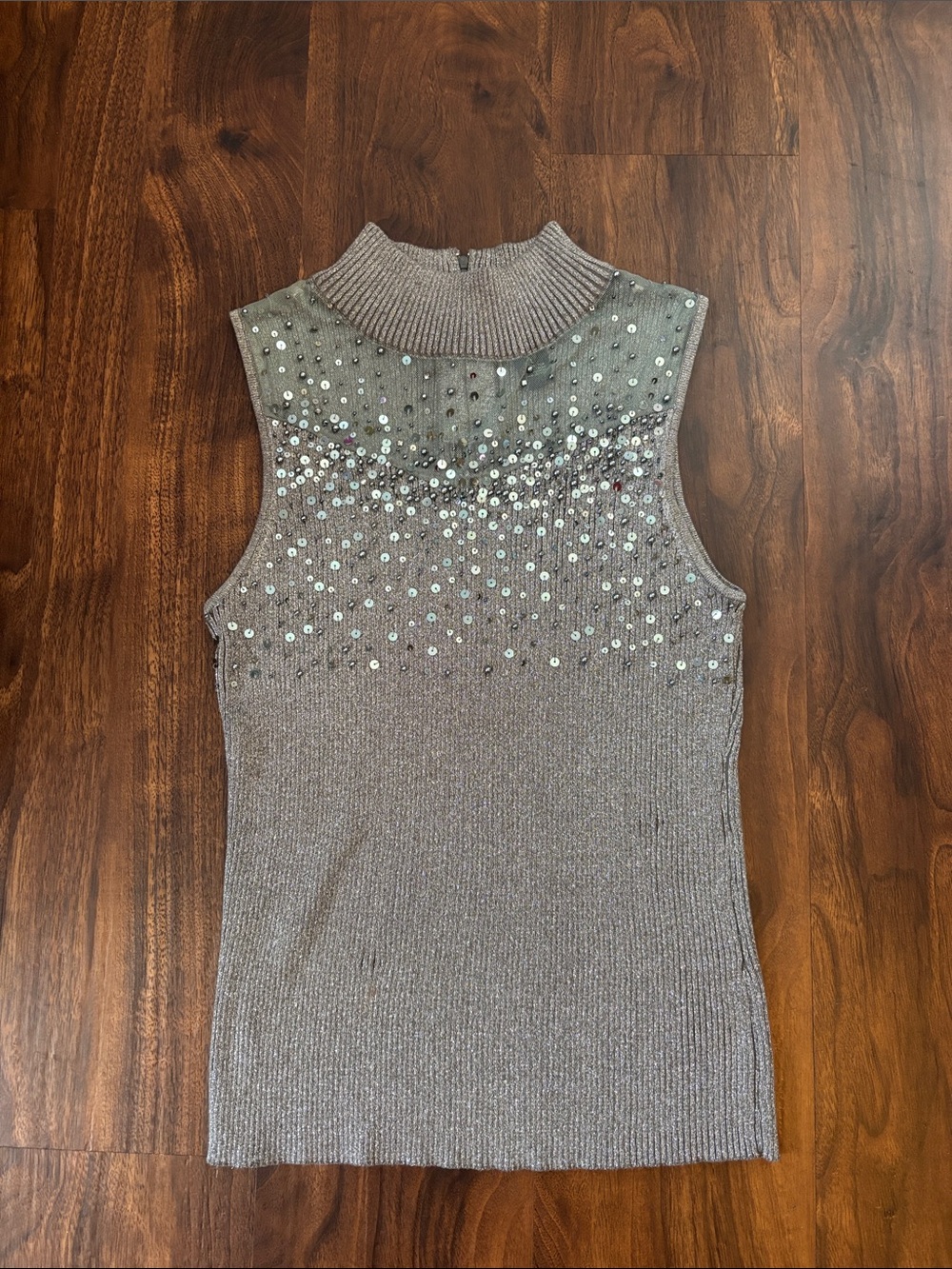 Lauren Michelle Silver Sequin Mock Neck Tank
